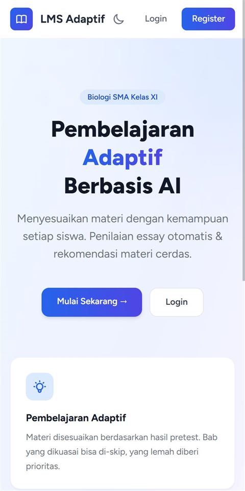 Halaman depan LMS Adaptif untuk Biologi SMA kelas XI