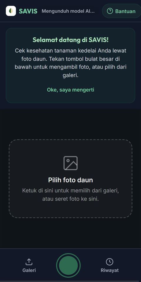 Tampilan aplikasi SAVIS untuk memilih foto daun kedelai